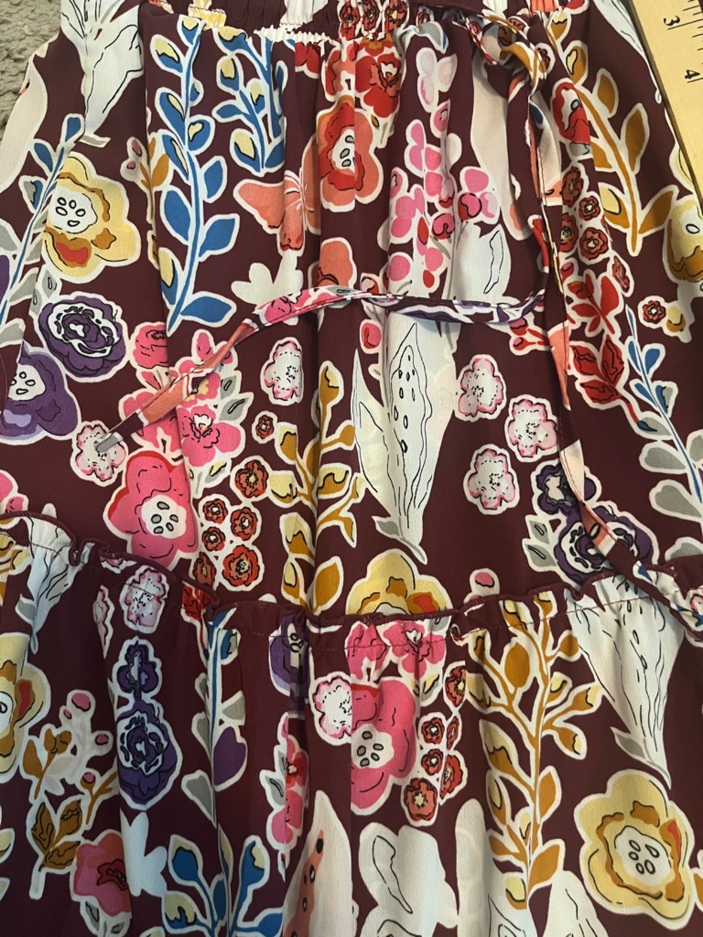 Tiered Floral Maxi Skirt in Burgundy - Picture 7 of 7